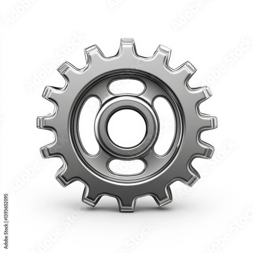 Silver Metal Sprocket Gear on White Background