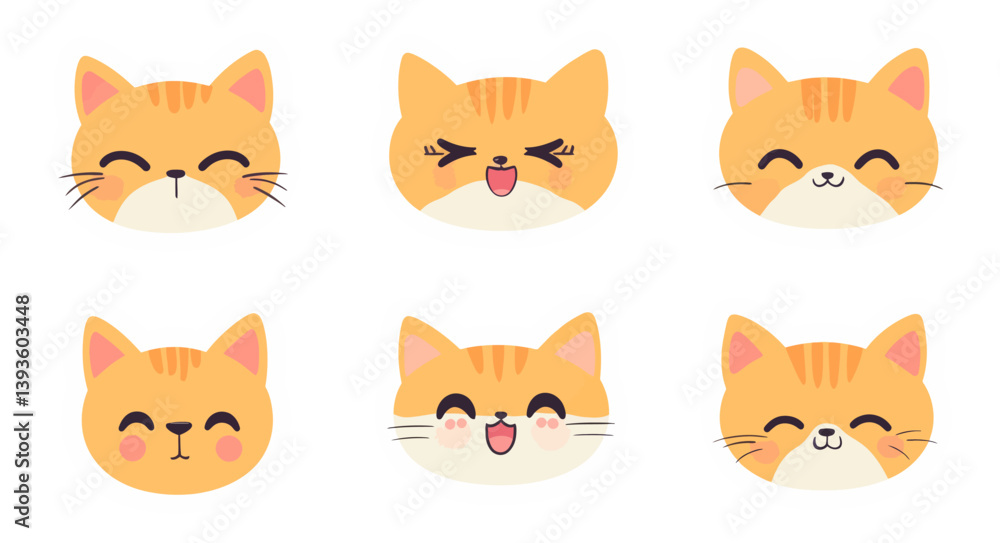 Fototapeta premium Modern art features playful orange cat faces in a flat design style