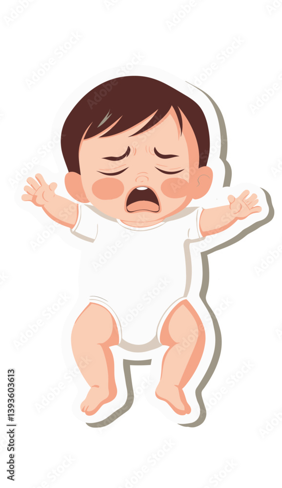 Modern flat artwork depicting a baby in a diaper and blue hat who is crying Modern flat artwork depicting a baby in a diaper and blue hat who is crying