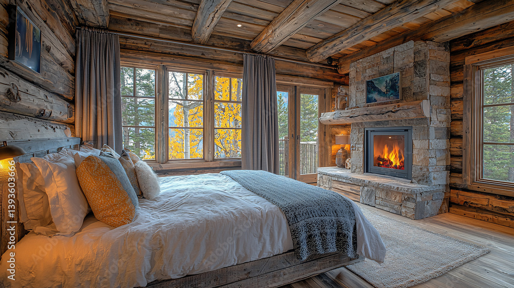Rustic Cabin Bedroom with Fireplace Rustic Cabin Bedroom with Fireplace