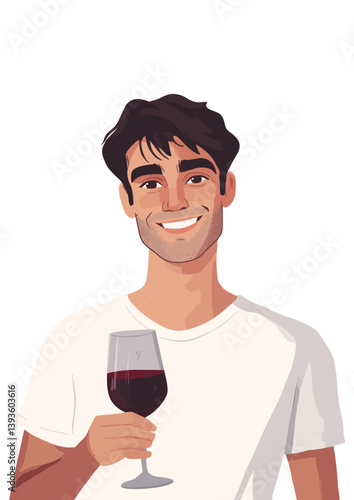 A cheerful gentleman grasping a glass of red wine in a contemporary flat art style
