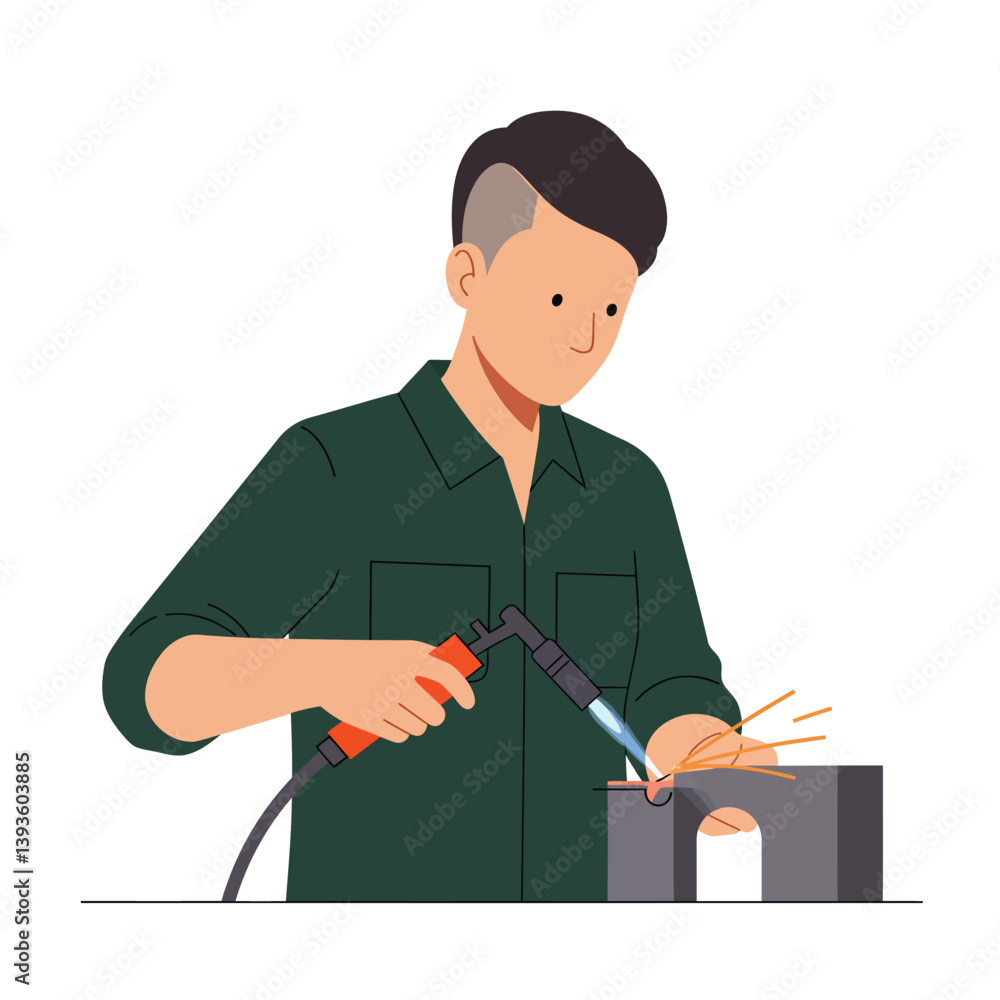 Welder using torch for metal fabrication in flat vector art Welder using torch for metal fabrication in flat vector art