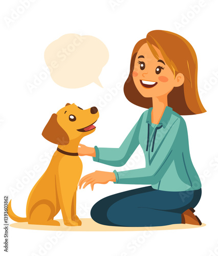 Elderly woman smiling as she engages with a lively dog in a minimalist modern art scene