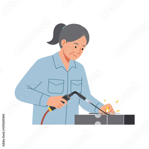 Welder in Action Performing Metalwork with Detailed Flat Vector Art