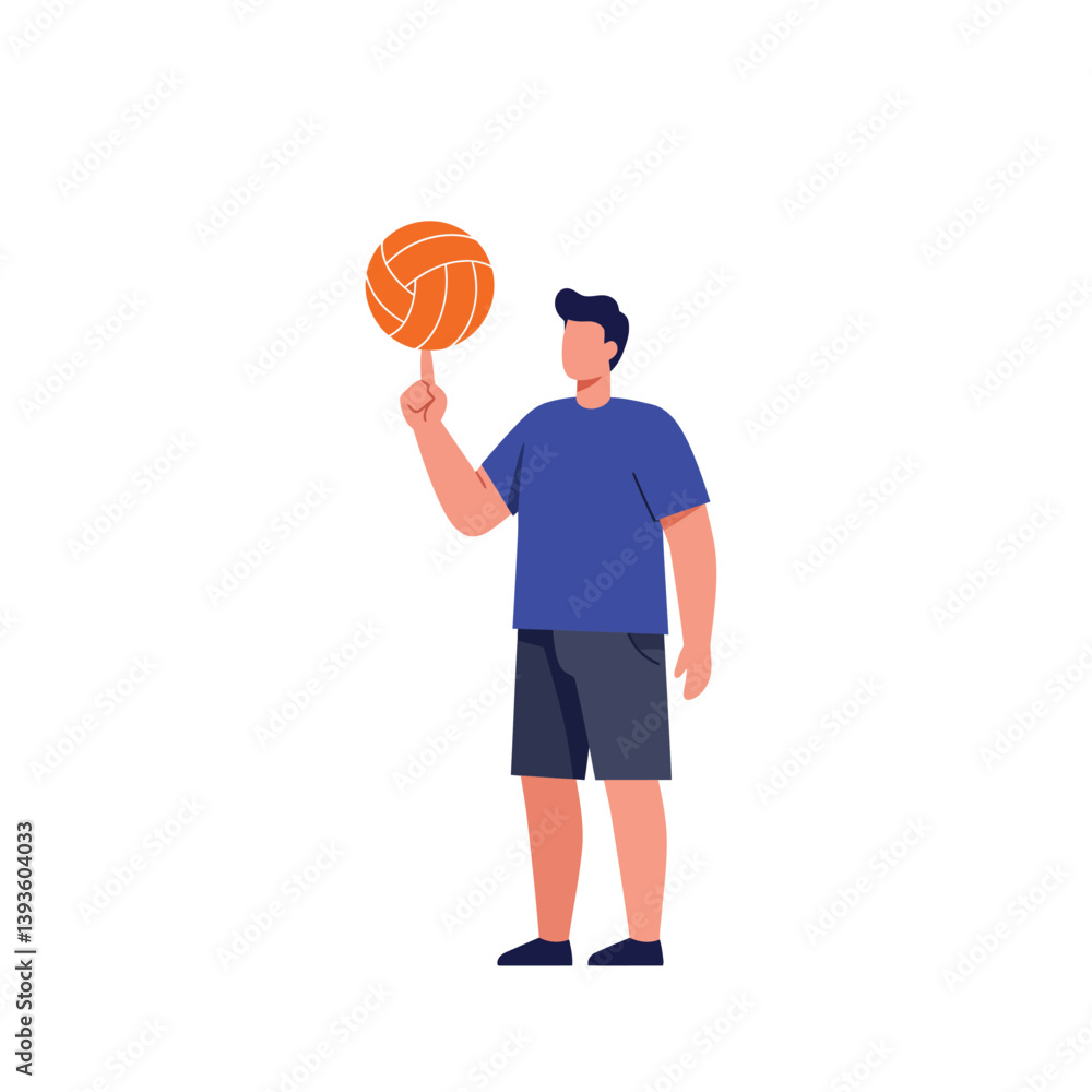 Fototapeta premium Young man spinning a volleyball on his finger in flat vector art