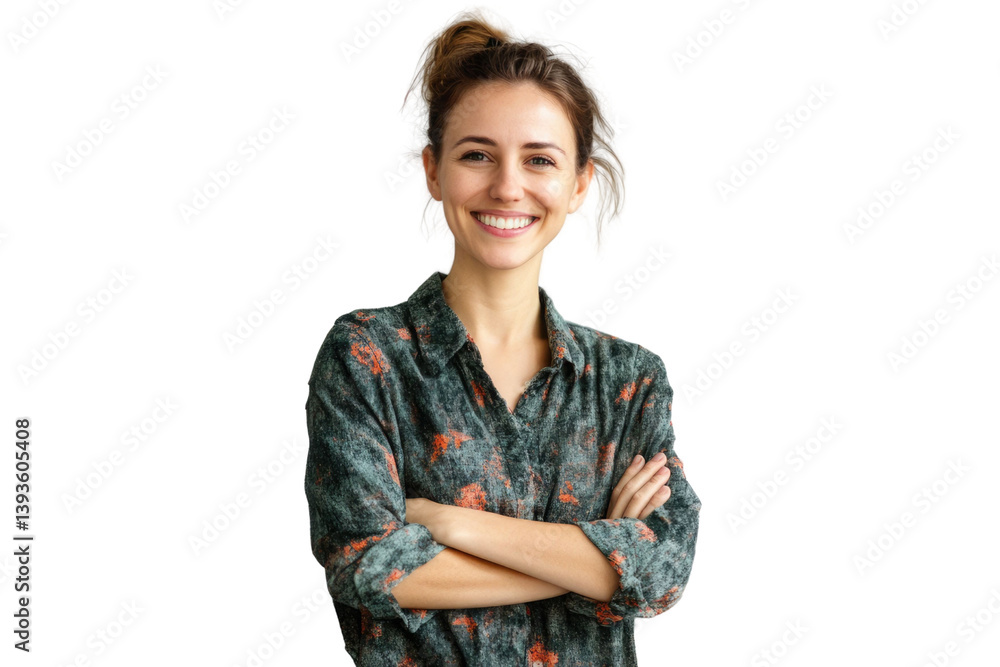 Portrait of 50 years old smiling woman looking at camera with crossed arms. Happy girl standing in creative office. Successful businesswoman standing Portrait of 50 years old smiling woman looking at camera with crossed arms. Happy girl standing in creative office. Successful businesswoman standing
