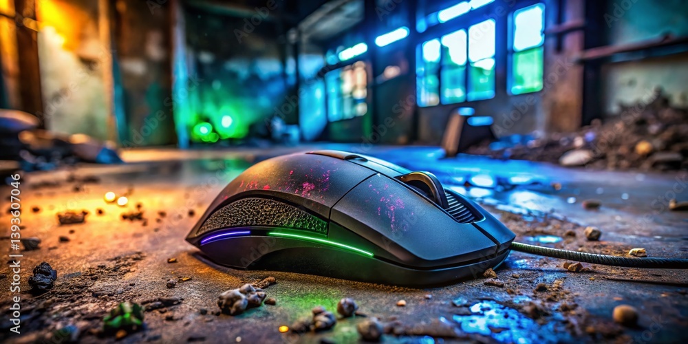 Fototapeta premium Urban Exploration Photography A Detailed Look at a HighPerformance Black Gaming Mouse Perfect for Capturing Thrilling