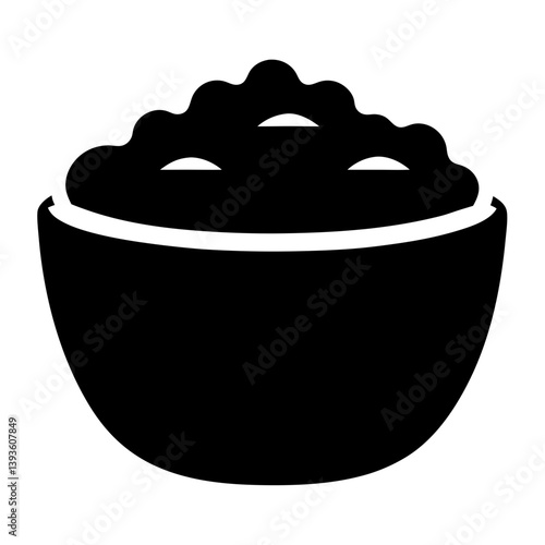 A Black and White Icon of a Bowl of Lumpy Food or Dip
