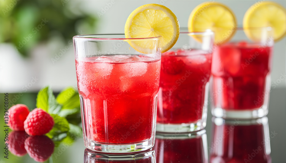 Refreshing Raspberry Lemonade Drinks with Lemon Slices and Ice Refreshing Raspberry Lemonade Drinks with Lemon Slices and Ice