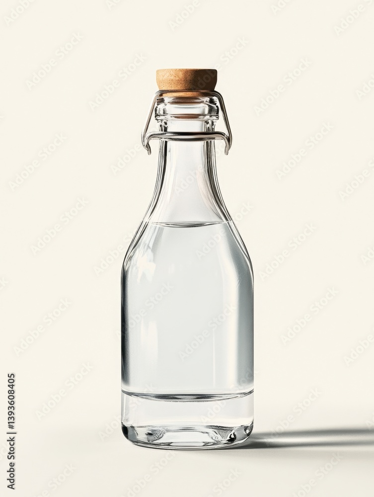 Clear Glass Tonic Bottle with Cork Top on White Background Clear Glass Tonic Bottle with Cork Top on White Background