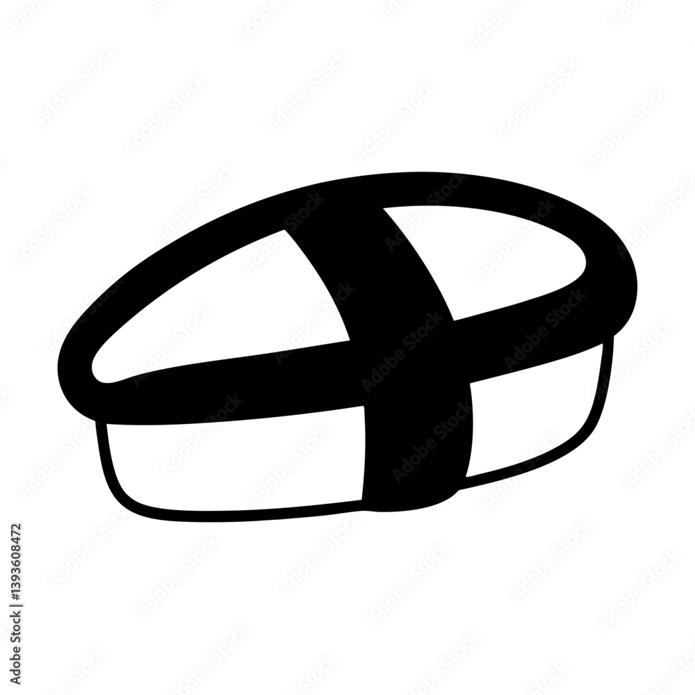 Naklejka premium Simple Black and White Illustration of a Single Piece of Sushi Nigiri