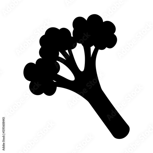 A Black and White Silhouette of a Single Head of Broccoli