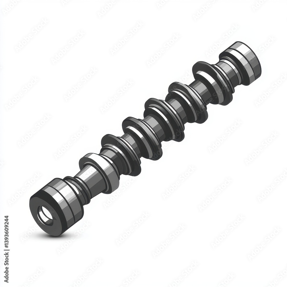 Grey Camshaft 3D Model on White Background Grey Camshaft 3D Model on White Background