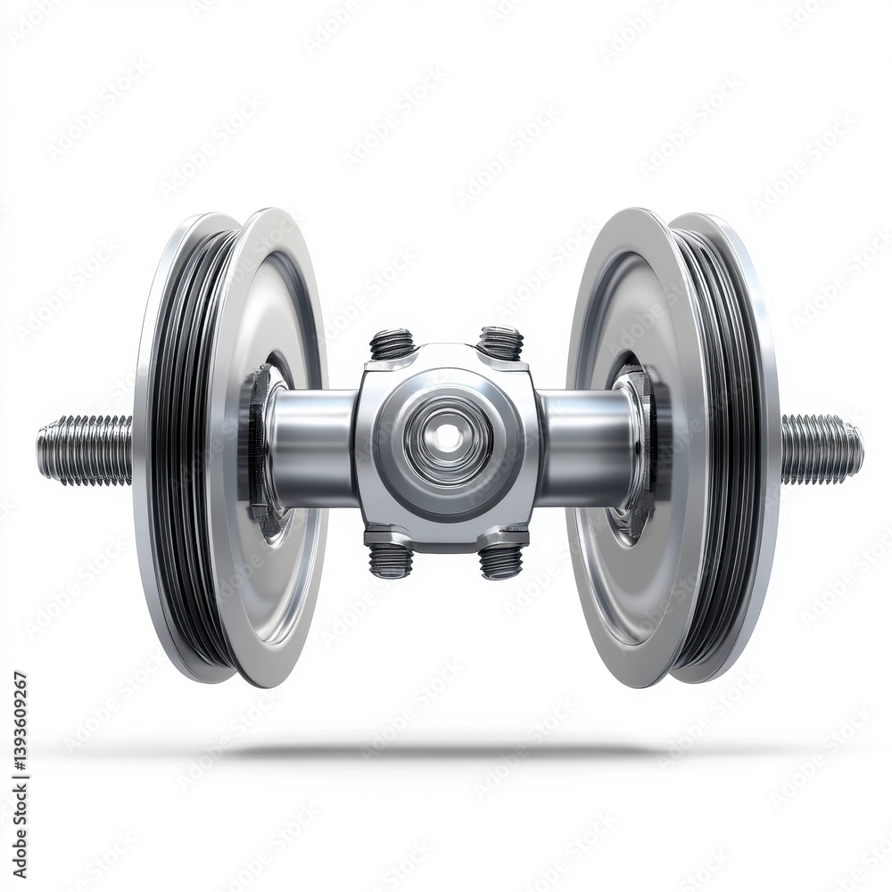 Naklejka premium Grey Metal Axle with Pulley System on White Background