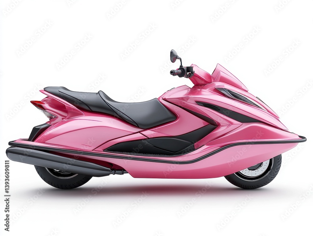 Magenta Jet Ski with Low Seat Side View on White Background