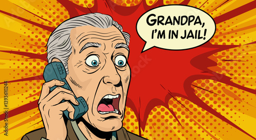 Surprised man on phone expressing shock in comic style