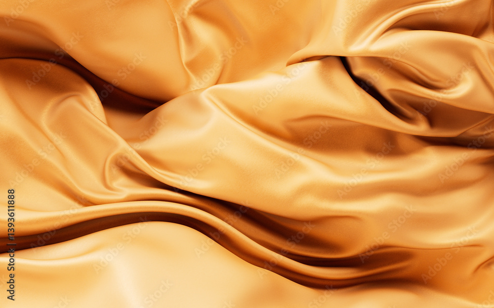 Fototapeta premium Flowing golden wave cloth background, 3d rendering.