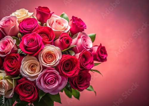 Exquisite Pink and Red Rose Bouquet on a Delicate Pastel Pink Background A Romantic Gift for Valentines Day