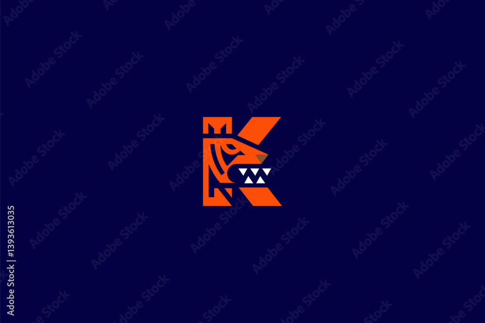 Letter K Tiger Logo.a bold fusion of typography and fierce animal symbolism, giving the logo a modern, high-impact presence