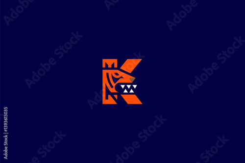 Obraz na płótnie Letter K Tiger Logo.a bold fusion of typography and fierce animal symbolism, giving the logo a modern, high-impact presence w salonie
