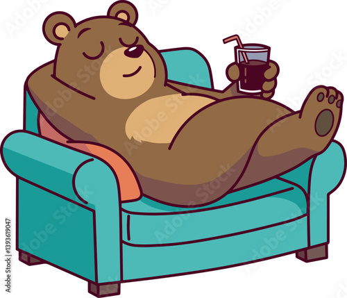 Cute bear relaxing cartoon illustration