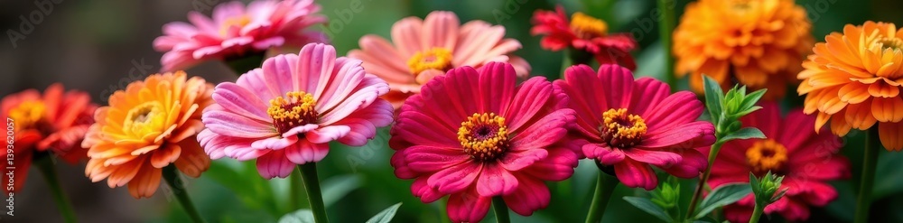 Loose zinnia bouquet with pink, red and orange flowers, garden, flowers, colorful Loose zinnia bouquet with pink, red and orange flowers, garden, flowers, colorful