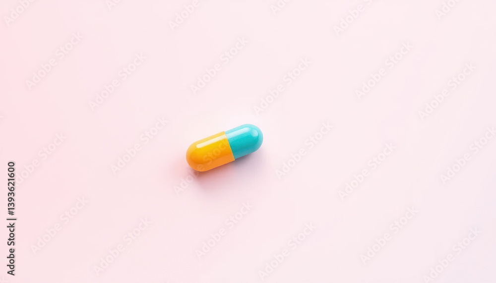 colorful capsule on soft pink background, symbolizing health and wellness colorful capsule on soft pink background, symbolizing health and wellness