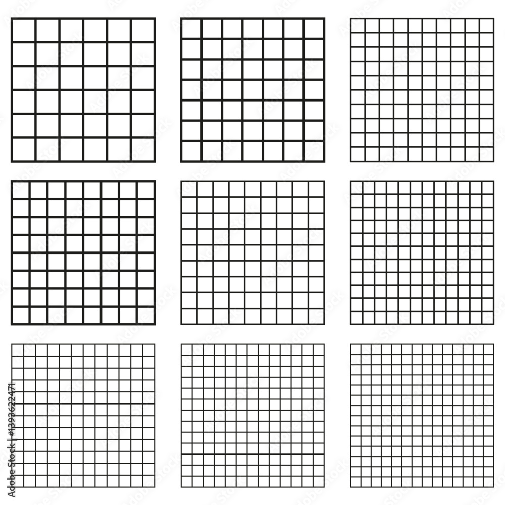 Square grid layout. Vector structured pattern. Black geometric shape. Minimalist cell format.