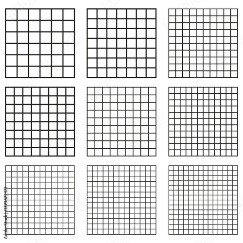 Obraz na płótnie Square grid layout. Vector structured pattern. Black geometric shape. Minimalist cell format. w salonie