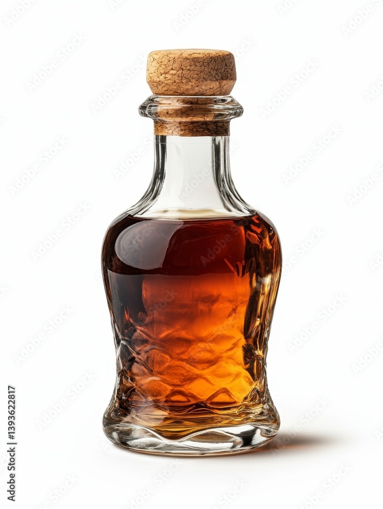 Amber Glass Bitters Bottle with Cork Stopper on White Background Amber Glass Bitters Bottle with Cork Stopper on White Background