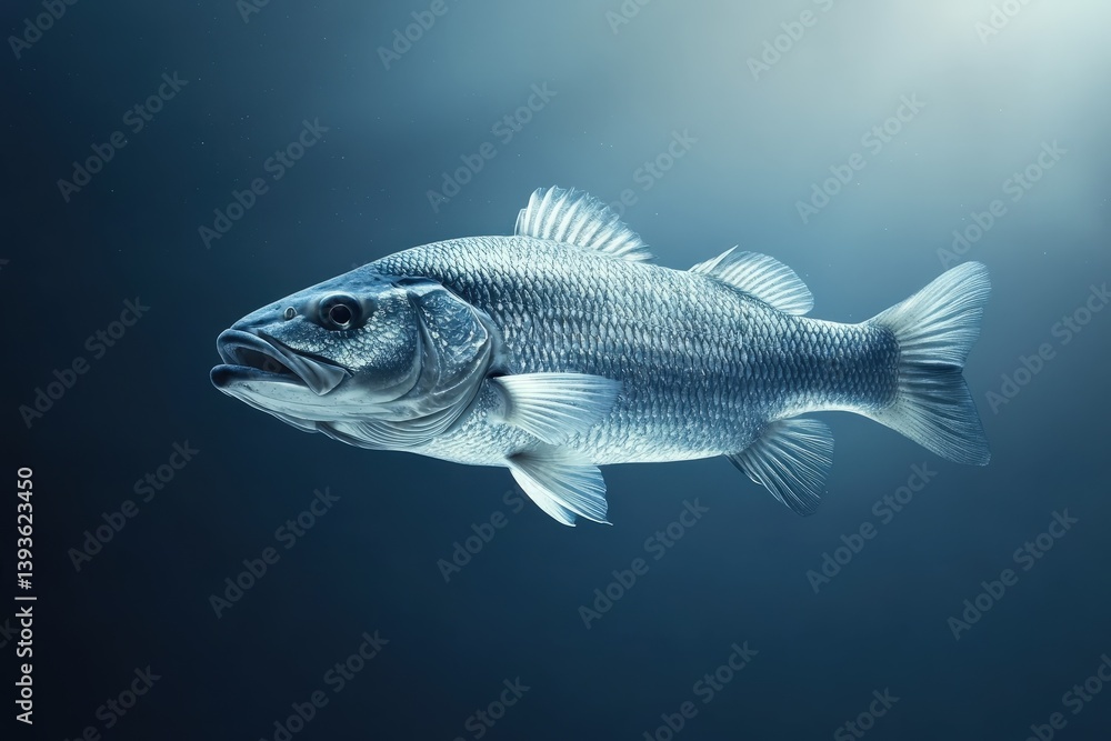 Fototapeta premium A solitary fish swims gracefully through a dark aquatic environment