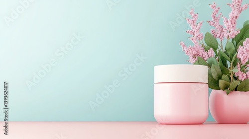 Wallpaper Mural Stylish skincare products with flowers. Skincare jar Torontodigital.ca
