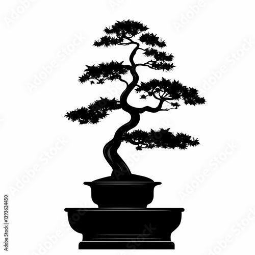Bonsai Tree Silhouette: Decorative Japanese Art for Tranquil Home Interiors
