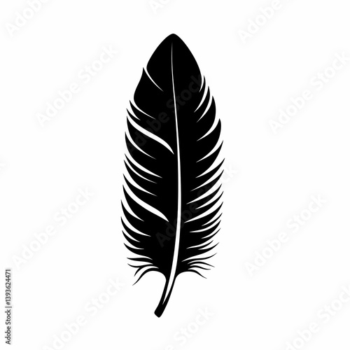 Elegant Black Silhouette Feather: Nature Lover's Artistic Illustration Featuring Boho Style and Eco-Friendly Tribal Motifs