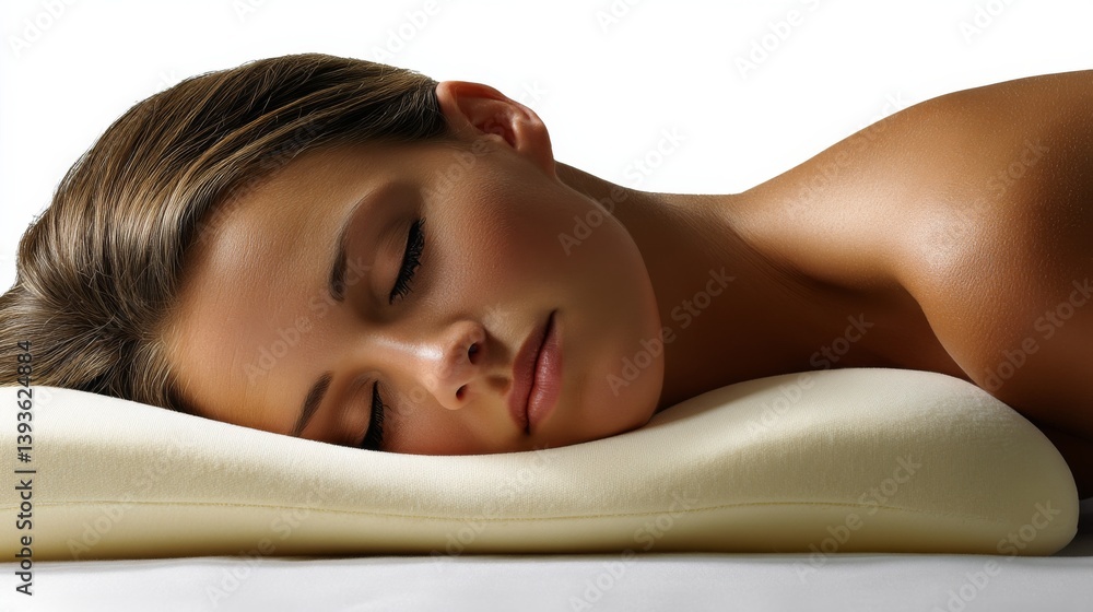 Relaxed woman resting her head on a comfortable pillow Relaxed woman resting her head on a comfortable pillow