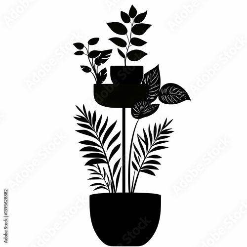 Modern Minimalist Silhouette: Versatile Indoor Plant Design with Eco-friendly Botanical Art