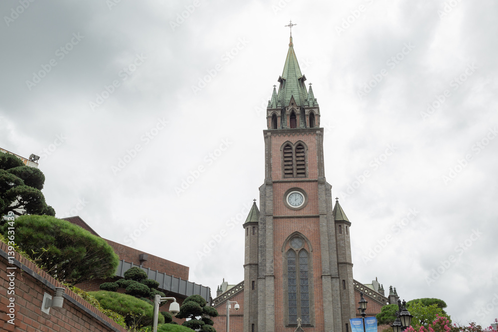 exterior of Myeongdong Cathedral and cloudy sky in seoul exterior of Myeongdong Cathedral and cloudy sky in seoul