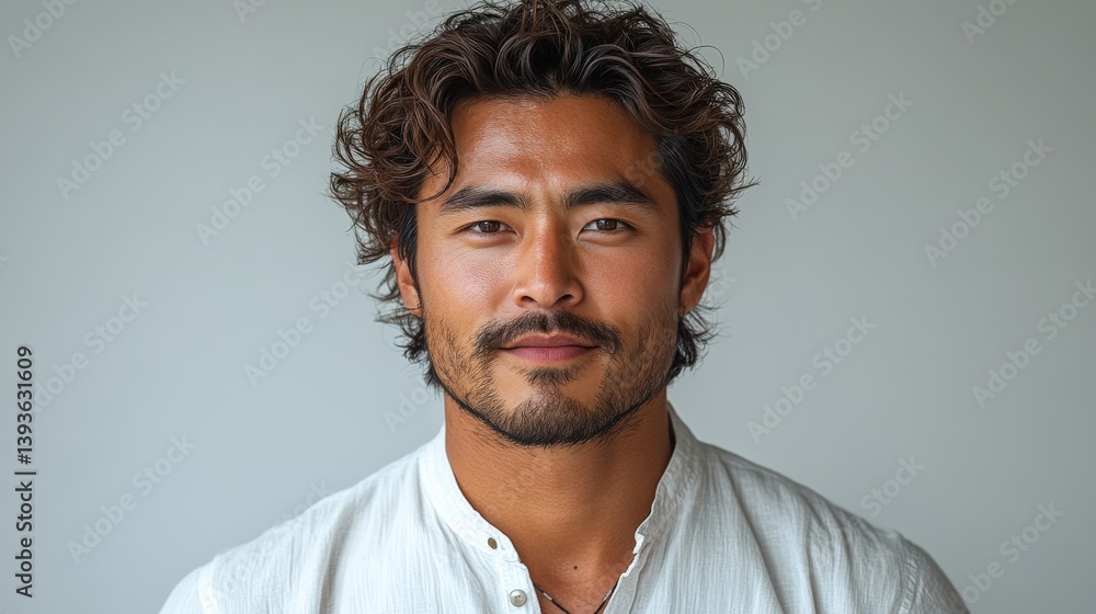 Obraz premium Close-up portrait of a man with curly hair and a beard