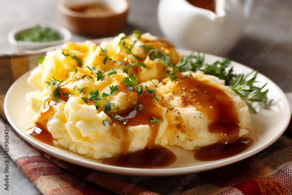 warm and comforting mashed potatoes with rich, savory gravy, a staple of thanksgiving dinners warm and comforting mashed potatoes with rich, savory gravy, a staple of thanksgiving dinners