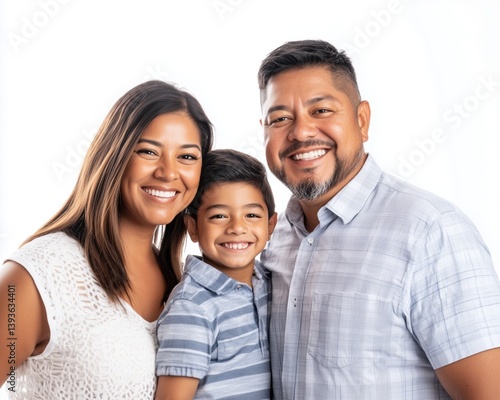 Hispanic Parents with Son in Striped Shirt Portrait