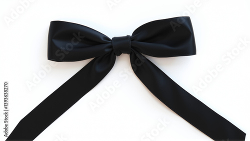 Black mourning ribbon and bow on a white background