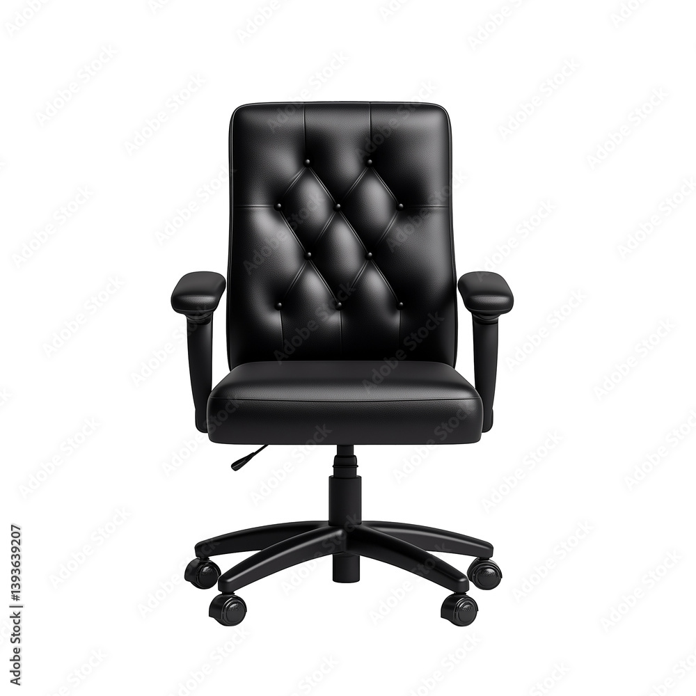 Black leather office chair with tufted backrest on a transparent background Black leather office chair with tufted backrest on a transparent background