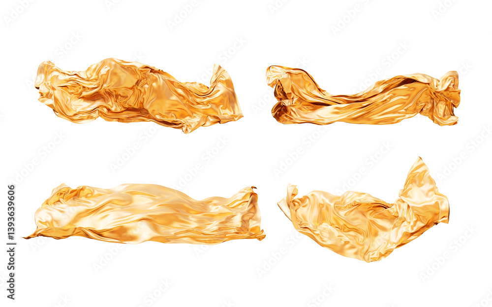 Isolated flowing golden wave cloth, 3d rendering. Isolated flowing golden wave cloth, 3d rendering.
