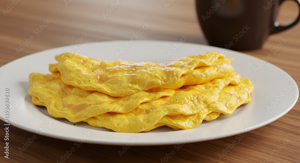 Side View of Scrambled Eggs and Coffee on Wooden Table Side View of Scrambled Eggs and Coffee on Wooden Table