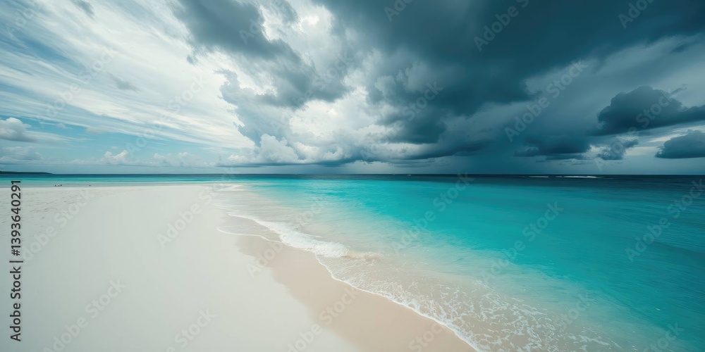 Serene beach with turquoise waters under moody clouds Serene beach with turquoise waters under moody clouds