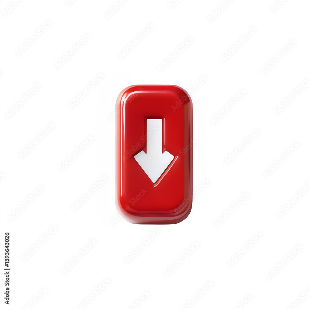 Red download button on transparent background Red download button on transparent background