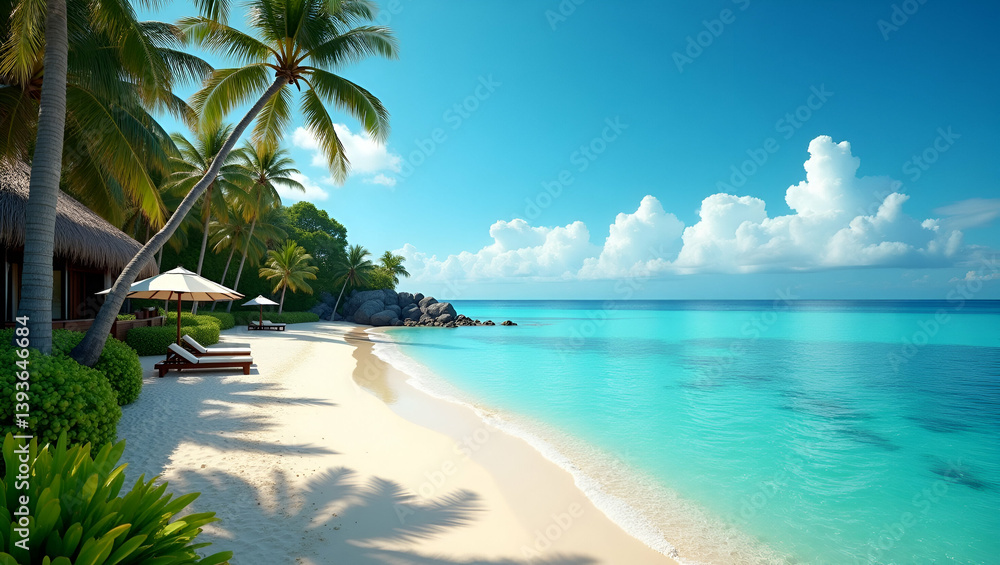 Fototapeta premium Showcase tropical vacations with stunning beach views, crystal clear waters, and luxurious resorts for the ultimate adventure and cultural exploration.