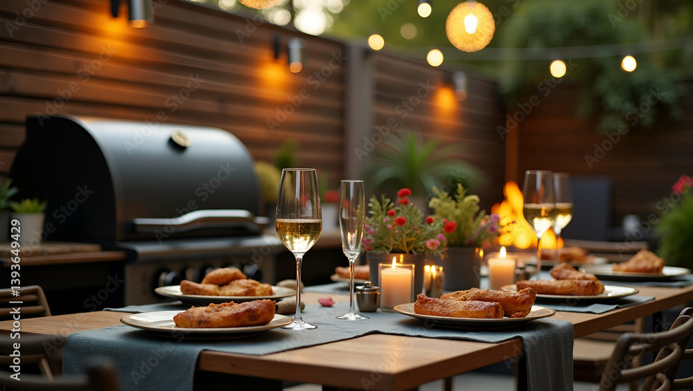 Explore a modern backyard cookout scene with rustic grill setups, perfect for festive family gatherings and relaxed summer celebrations.