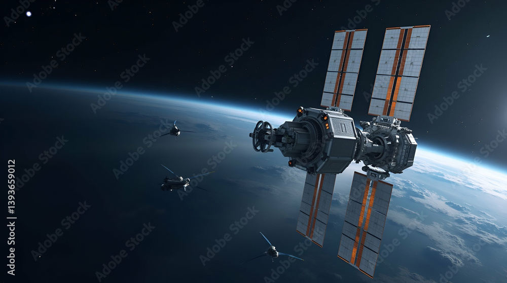 Fototapeta premium Advanced space robotics systems unmanned vehicle automation precision control robotic arms intelligent navigation secure space maintenance extravehicular operations deepspace robotic assembly innovati