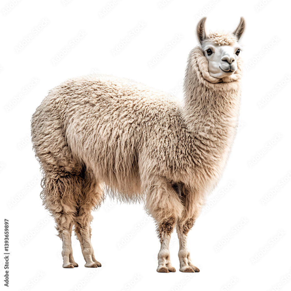 Obraz premium A Gentle Llama Standing Tall in Cream Fluff Isolated on Transparent Background